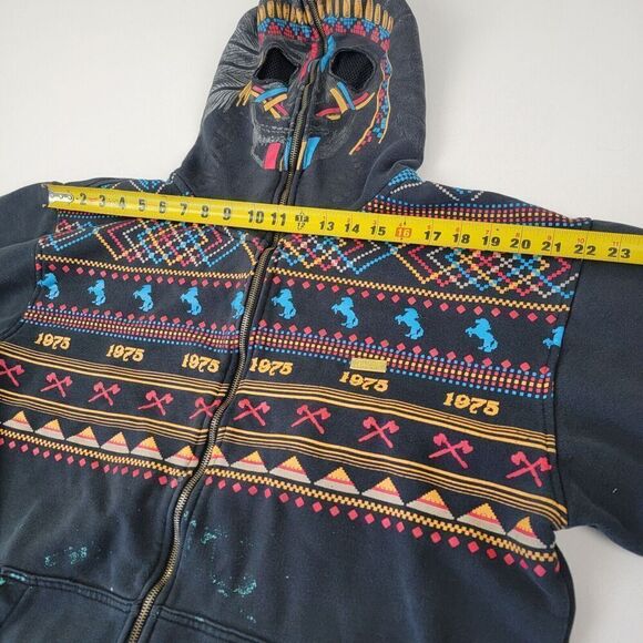 Vtg Y2K Avirex Full Zip Distressed Hoodie Skull Facemask Sweatshirt Mens Sz XL - Picture 6 of 11